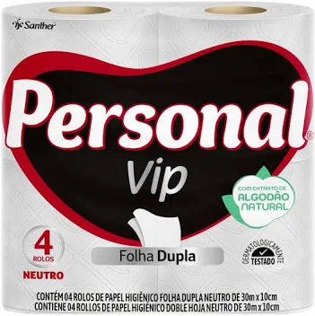 Papel Higiênico Folha Dupla Neutro Personal Vip 30m Pacote 4 Unidades