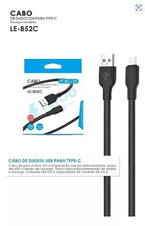 CABO USB RÁPIDO MAIS RÁPIDO 4.8A LE-852C - TIPO: C