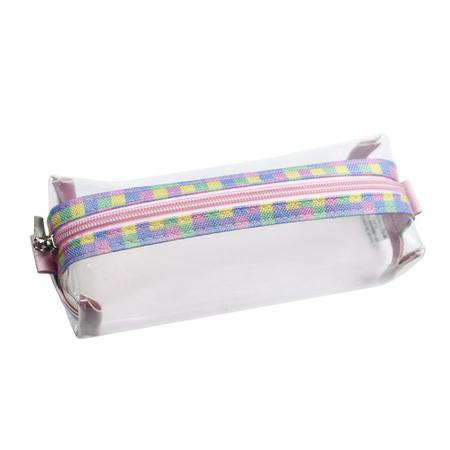 Estojo Baú Cristal Estampa Quadriculada Rosa Pastel  Fizz