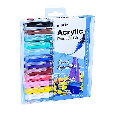 Caneta Brush Acrylic 12 Cores Vivas Molin