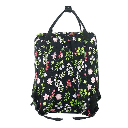 Mochila Quadrada By Sof Floral Preto Sabra