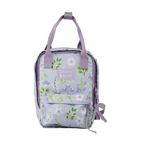 Mini Mochila Quadrada By Sof Floral Lilás Sabra