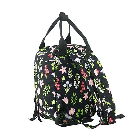 Mini Mochila Quadrada By Sof Floral Preto Sabra