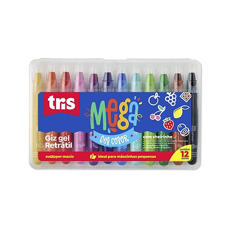Giz Retrátil Mega Gel Color 12 cores com Cheirinho Tris
