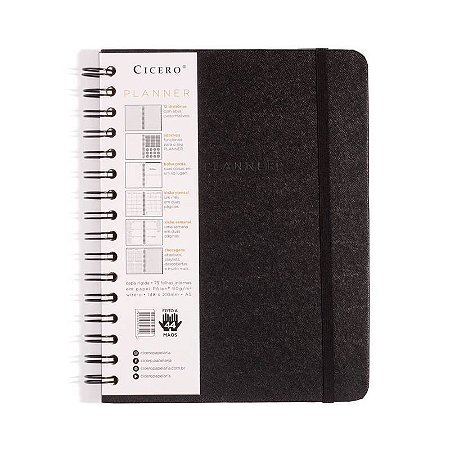 Planner Permanente Wire-o Clássica Semanal Notas A5 Preta Cícero