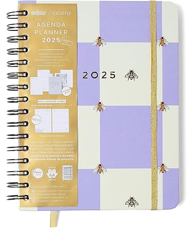 Agenda Planner Wire-O 2025 Melissa Semanal Notas C/ Divisórias A5 Casa Das Abelhas Lilás  Cícero
