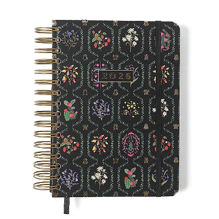 Agenda/Planner 2026 Jardim Diária Preta 180 fls. 148 mm x 210 mm - Cicero