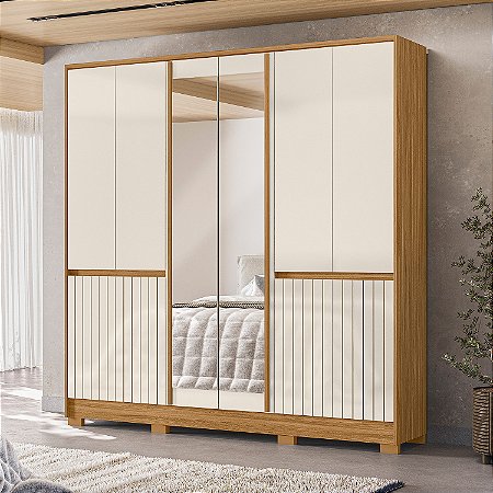 Roupeiro Moval Alasca 6 Portas e 4 Gavetas com Espelho e Pes