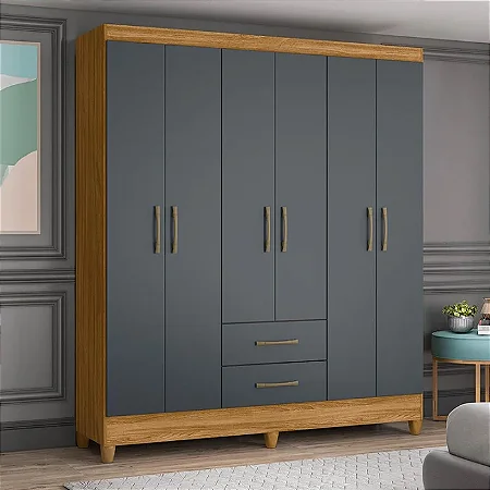 Roupeiro Moval Panama 6 Portas e 2 Gavetas com Pes