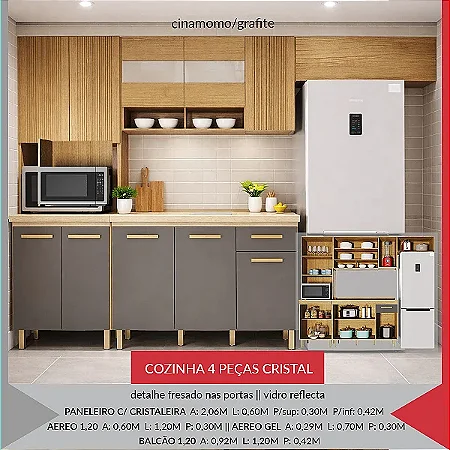 Cozinha Valdemoveis Cristal 4 Pecas com balcao