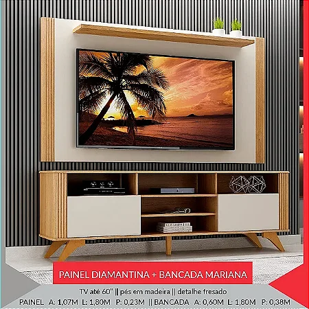 Conjunto Rack+Painel Valdemoveis Mariana 180 de largura tv ate 60