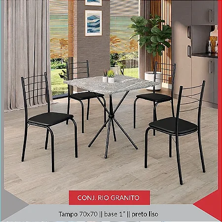 Mesa Tubolar Teixeira Rio 4 Cadeiras Granito 70x70