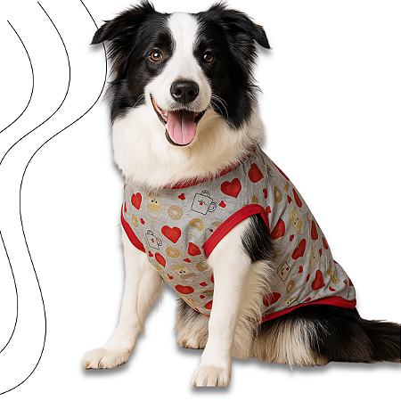 Roupa Pet Camiseta Cachorro  PP ao EXG Coração Vermelho