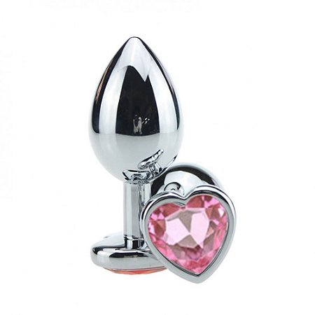 PLUG ANAL DE AÇO COM CRISTAL FORMATO CORAÇÃO TAMANHO P COR ROSA SEXY IMPORT