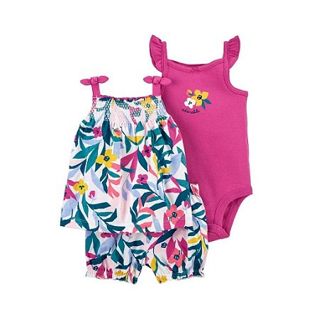 Conjunto Carter's - Body, Blusa e Short- Floral