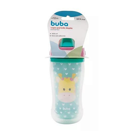 Copo Parede Dupla com Canudo Buba Animal Fun- Girafa