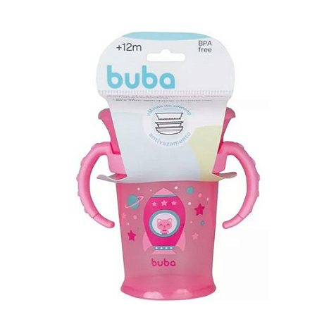 Copo de treinamento 360º Buba - Foguete com Alça Removível- Rosa