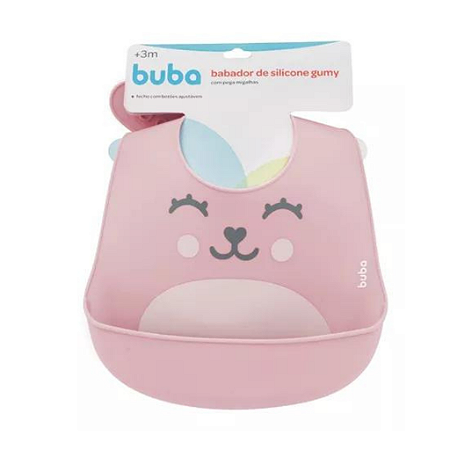 Babador de Silicone com Pega Migalhas Gumy - Buba - Rosa