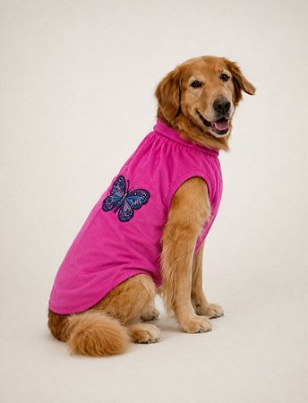 Roupa para Cães Regata Meia Estação Borboleta Brilhantes cor Rosa Pink