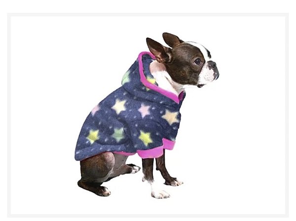 Roupa para Cães  Inverno Blusão Soft Azul com Estrelas Coloridas e Capuz - Gaby Moda Pet