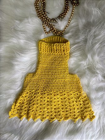 Roupa para Cachorro Vestido Linha em Crochê Modelo Amarelinha - By Carmen