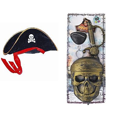 Kit Pirata Chapéu + 4 Peças Infantil Acessório Fantasia Elmo Cosplay