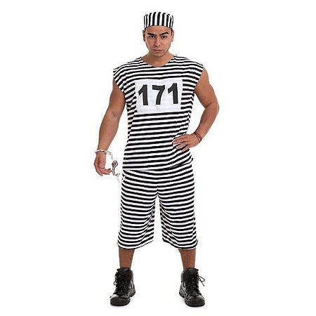 Fantasia Presidiário Masculino Adulto Halloween Carnaval