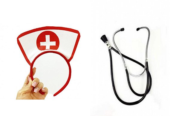 Kit Enfermeira Médica Tiara Estetoscópio Festa Fantasia