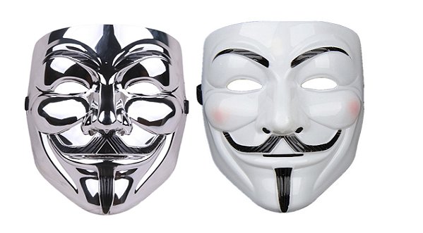 2 Mascaras V De Vingança Anonymous Halloween Branca e Prata