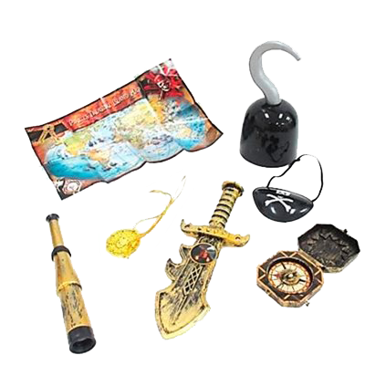 Kit Pirata Mapa Gancho Faca Tapa Olho Luneta Colar Búsula