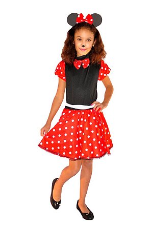 Fantasia Minnie Infantil Vestido Tiara Shorts Faixa Cinto