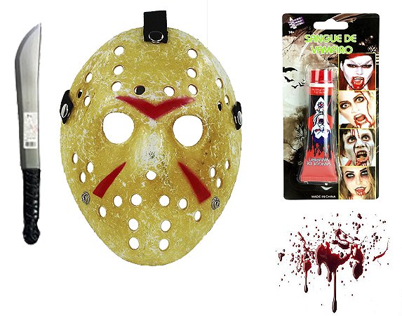 Kit Jason Mascara Facão Sangue Artificial 30 ML Terror Halloween Fantasia