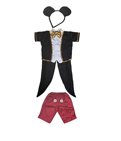 Fantasia De Ratinho Mickey P/ Bebê Curto Com Tiara