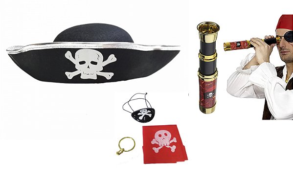 Kit Pirata Infantil Peças Chapéu Luneta Acessórios Fantasia