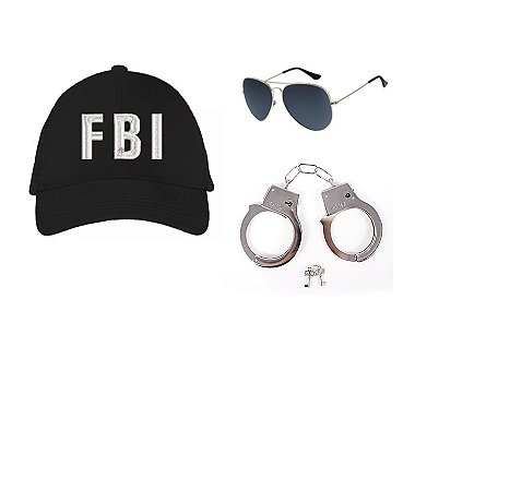 Boné Fbi Policia Óculos Algema Adulto Festa