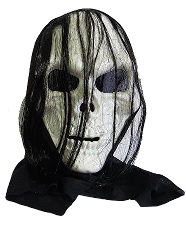 Mascara Caveira Com Capuz e Cabelo Elmo Fantasia Festa Halloween Carnaval