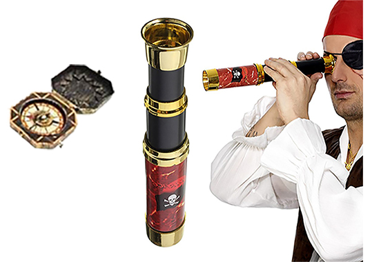 Luneta Monoculo e Bussola Pirata Cosplay Fantasia Brinquedo