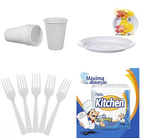 Kit Festa Pratos Copos Garfos Guardanapo 250 Peças Sobremesa