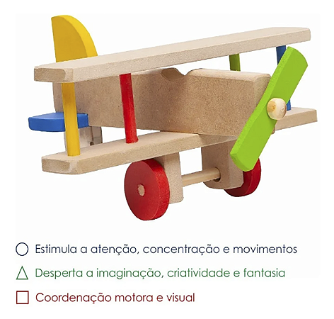 20 Brinquedo Pedagogico Colorido Aviãozinho Avião Madeira