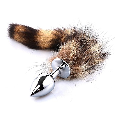 Plug anal em metal, com cauda que imita a de uma raposa, feito em alumínio fundido e polido a mão - tamanho P - VIPMIX