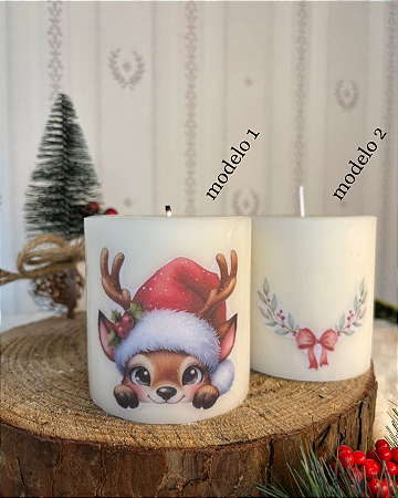 Vela cilindro com decoupage de Natal - 8cm altura