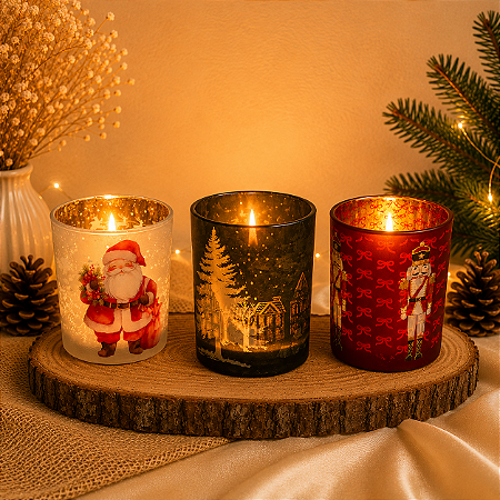 Porta Velas Vidro Natal