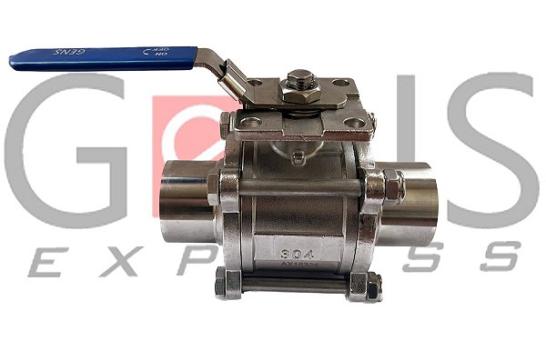 Válvula Esfera Tripartida 304 PTFE Plena 2 Vias Solda Manual
