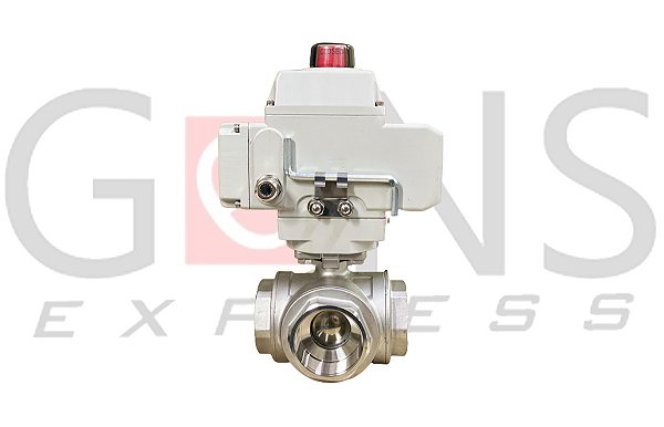 Válvula Esfera Tripartida 304 PTFE Reduzida BSP 3 Vias Com Atuador Elétrico