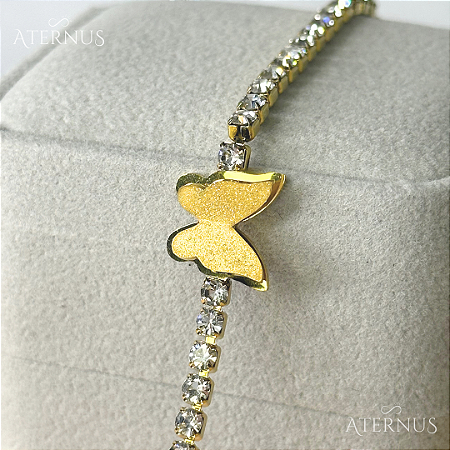 Pulseira Dourada Borboleta Cravejada