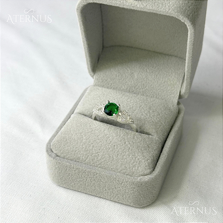 Anel Zircônia Redonda Verde - Prata 925
