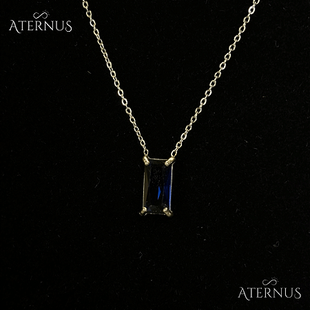 Colar Retangulo Zirconia - Azul Marinho