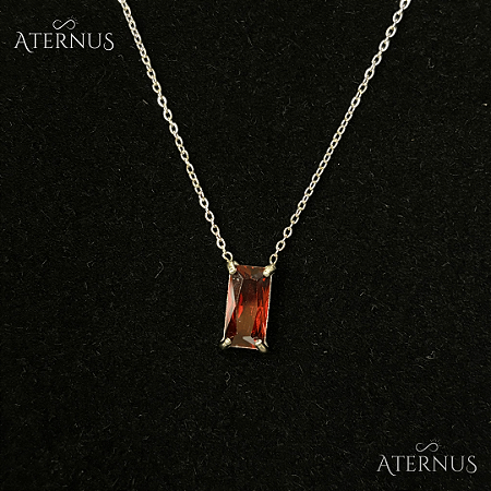 Colar Retangulo Zirconia - Vermelho