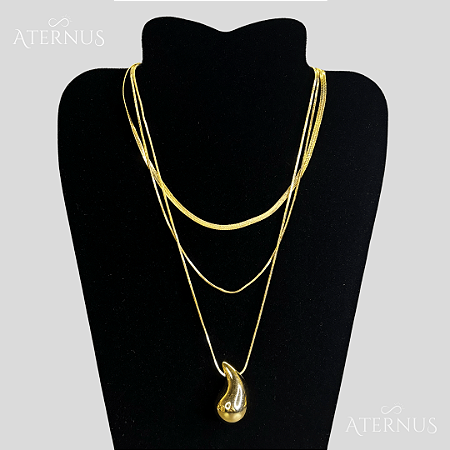 Colar Pingente de Gota Dourado