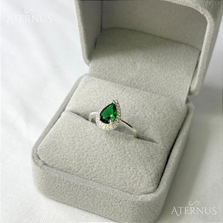 Anel Zicônia Gota Verde - Prata 925